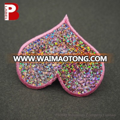 wholesale Brilliant sequin / paillette pink heart patches cheap embroidered patches