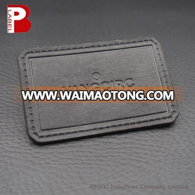 Custom printed emboss black logo genuine leather patches