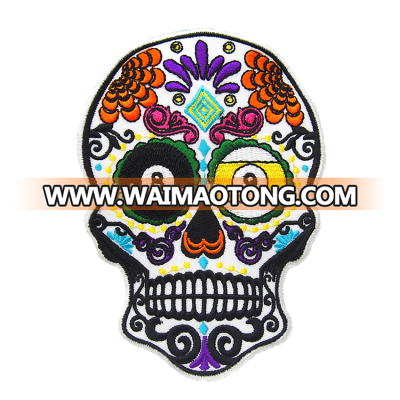 factory custom Adhesive Skull Fabric Embroidery Emblems